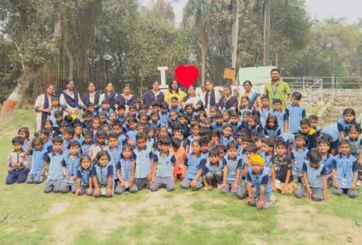 Young students of Arise India Public School gathered on the school lawn